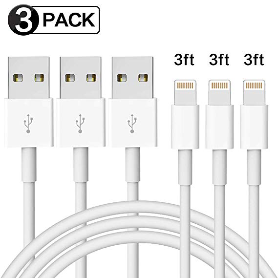 SANYEYE Apple Charger Cable,[Apple MFi Certified] iPhone Charger,3 Pack(3FT3) Lightning Cable USB Compatible iPhone 11/Pro/Max/X/XS/XR/XS Max/8/Plus/7/7 Plus/6/6S/6/SE/5S iPad-White