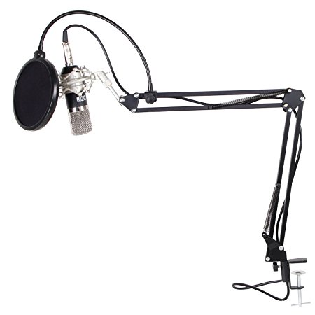 TONOR Professional XRL to 3.5mm Podcasting Studio Recording Condenser Microphone with Adjustable Microphone Suspension Scissor Arm Stand & Microphone Kits Black