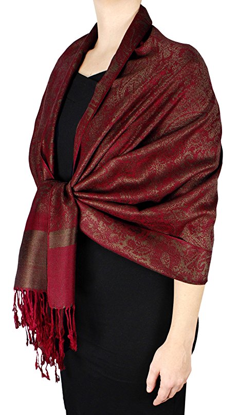 Peach Couture Elegant Vintage Two Color Jacquard Paisley Pashmina Shawl Wrap