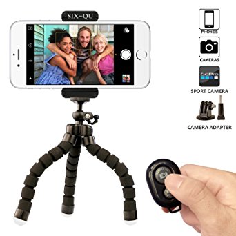 Iphone Tripod,SIX-QU Flexible Phone Stand Holder with Bluetooth Wireless Remote Shutter for Cellphone,Ipad ,Digital Camera&Gopro