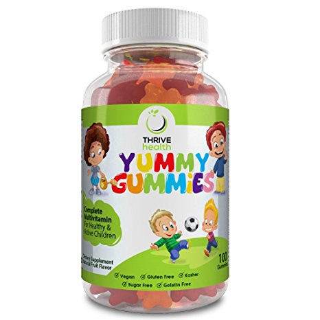 Thrive Health Kids All Natural Gummies Essential Multi-Vitamin | Delicious Tropical Fruit Flavor | No Allergens - Vegan, Kosher, Gluten Free, Sugar Free, Gelatin Free 100 count (50 day supply)