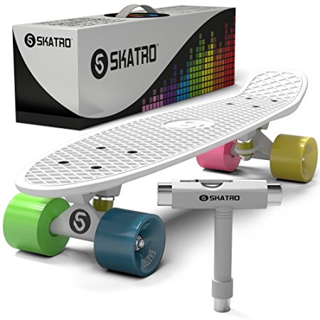 Skatro - Mini Cruiser Skateboard. 22x6inch Retro Style Plastic Board Comes Complete