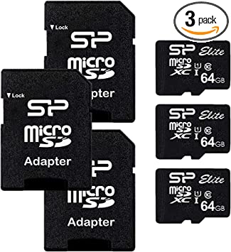 Silicon Power Elite 64GB microSDXC 3-Pack MicroSD Card with Adapter