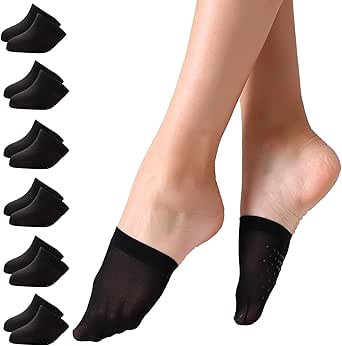 Yilanmy Toe Topper Socks Women 6 Pairs, No Show Liner Half Socks for Heels, Non-Skid Bottom Mule Socks