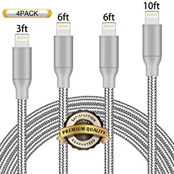 Nutmix iPhone Cable 4P 3FT 6FT 6FT 10FT Nylon Braided Certified Lightning to USB iPhone Charger for iPhone X/8/8 Plus/7/7 Plus/6/6 Plus/6S/6S Plus,iPad,iPod Nano 7 Grey