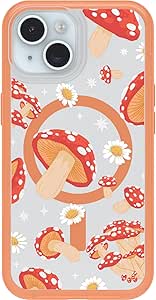 OtterBox iPhone 15, iPhone 14, and iPhone 13 Symmetry Series Clear Case - FUNGI (Orange), snaps to MagSafe, ultra-sleek, raised edges protect camera & screen