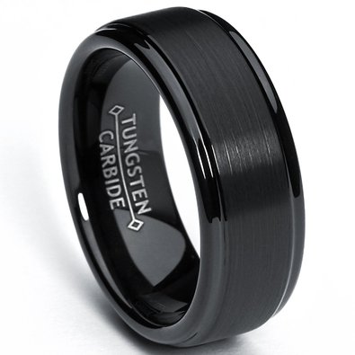 Metal Masters Co.® 8MM Black High Polish / Matte Finish Men's Tungsten Ring Wedding Band Sizes 6 to 15