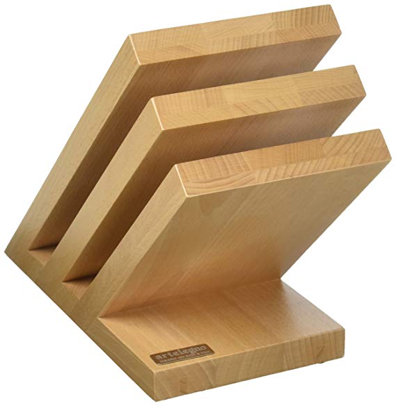 Artelegno Magnetic Knife Block Solid Beech Wood 3 Panel, Luxurious Italian Venezia Collection by Master Craftsmen Displays up to 6 High-End Knives Elegantly, Eco-friendly, Natural Finish