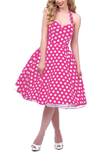 BI.TENCON 1950s Halter Style Vintage Polka Dot Swing Dress