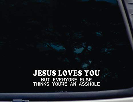 Jesus Loves You But Everyone Else Thinks You're an Asshole - 8 1/2" x 2" die cut vinyl decal for window, car, truck, tool box, virtually any hard, smooth surface
