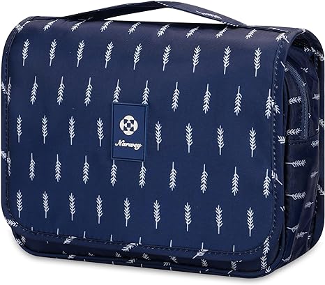 Hanging Travel Toiletry Bag Cosmetic Make up Organizer for Women Waterproof (Blue Feather)