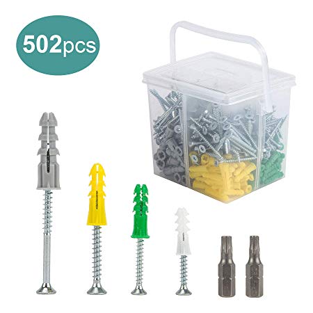 CO-Z 502 PCS Drywall Anchors Assortment, Self Drilling Trox Screws with Hollow-Door Ribbed Expansion Anchors in Plastic Storage Case, Wall Mount Screws Kit for Hanging Pictures