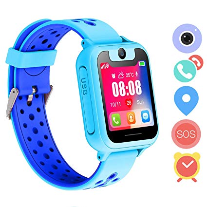 LDB Direct Kids Smartwatches - Children GPS/LPS Touch Screen SOS Tracker Smart Watch Phone with Tow-Way Call Voice Chat Game Flashlight for Boys Girls Birthday (Blue)