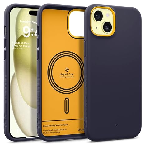 CASEOLOGY by Spigen Nano Pop Mag Back Cover Case Compatible with iPhone 15 Case (TPU and Polycarbonate | Blueberry Navy)