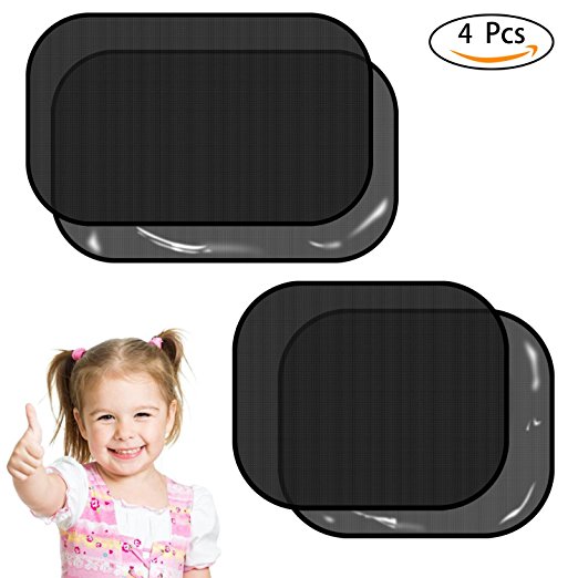 Car Window Shade, Car Window Shades for Baby Provide UV Protection Car Sun Shades for Kids Side Window Sunshades Rear Side Window Sun Covers Car Sun Blinds Block over 90% of Heat and Harmful UV Rays for Kids and Pets Mesh Fabric Design Black Pack of 4