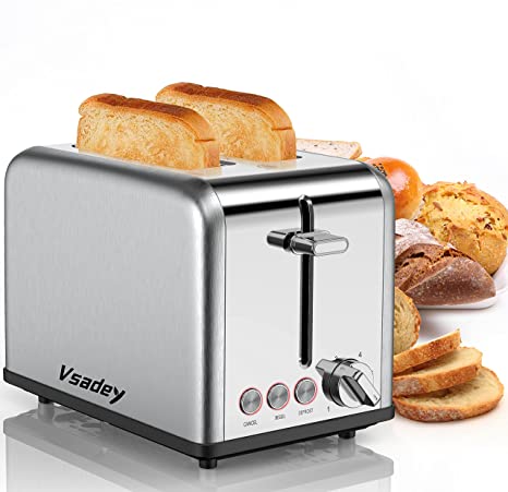 Toasters 2 Slice , Vsadey Stainless Steel,Bagel Toaster - 6 Bread Shade Settings,Bagel/Defrost/Cancel Function,1.4in Wide Slots,Removable Crumb Tray,for Various Bread Types (815W) (Silver)