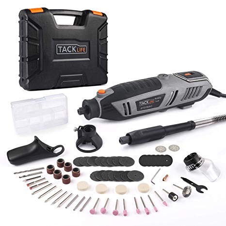 TACKLIFE Rotary Tool 1.8 Amp Power with Flex Shaft, 61 Accessories and 4 Attachments 10,000 to 40,000 RPM Perfect for Sanding, Grinding, Cutting and Engraving-RTD36AC