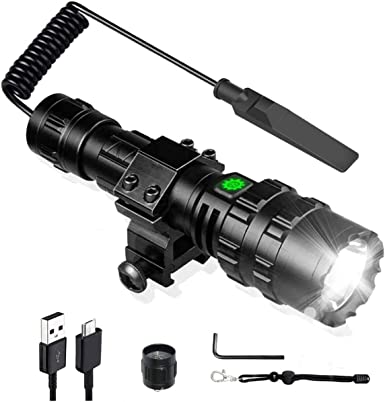 WishDeal 2 in 1 L2 LED Flashlight with Rechergeable Power, Picatinny Rail Mount and Tactile 1285 1285