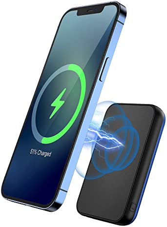 Magnetic Wireless Power Bank, HiGoing 15W 5000mAh Fast Portable Wireless Charger 20W USB C Quick Charging External Battery for iPhone 12/12Pro/12Pro Max/12 Mini (Blue)