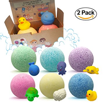Kids Bath Bombs with Hidden Toys Inside: 2 Colored 4.5 Ounce Fun Fizzy Tub Balls with Essential Oils - 2 Pack by Toti Life
