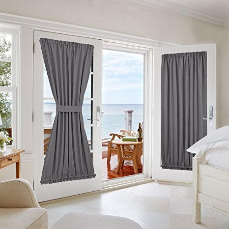 Grey Blackout French Door Curtains - Nicetown Blackout Patio Door / French Door /Glass Door Curtain Panels - Two Pieces W54 x L72-Inch - Grey