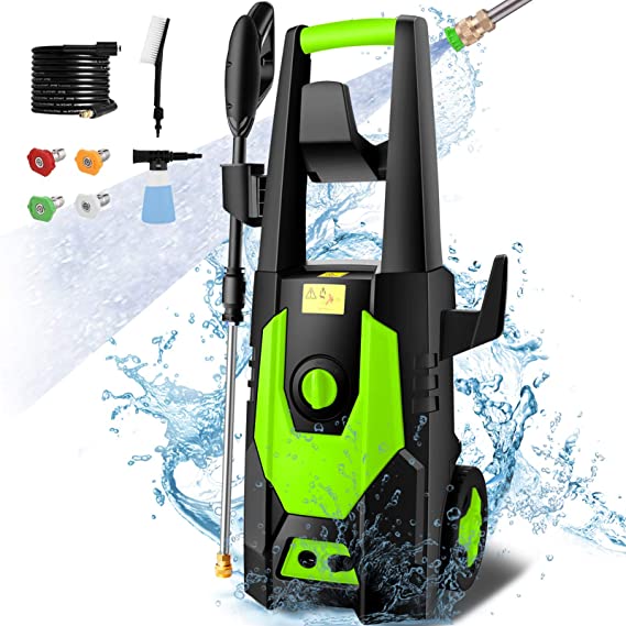 mrliance Electric Pressure Washer 1.8GPM Power Washer 1600W High Pressure Washer Cleaner Machine with 4 Interchangeable Nozzle & Hose Reel, Best for Cleaning Patio, Garden, Yard(Green)