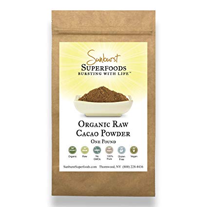 Sunburst Superfood’s Organic Cacao Powder- Unprocessed Cacao Powder- New Promotion - 100% Pure/Vegan/Gluten-Free/Non-GMO/Chocolaty (1 Pound Bag)