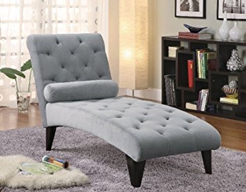 Coaster Chaise Lounge with Button Tufted Gray Velour Fabric in Black Finish
