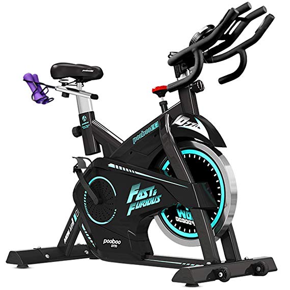 pooboo Pro Indoor Cycling Bike, Belt Drive Exercise Bike,Stationary Exercise Bicycle LED Display Heart Pulse Trainer Bike with Dumbbells Flywheel Smooth Quiet
