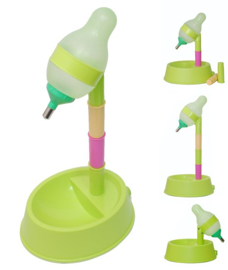 Free-Standing Dog Cat Water Bottle & Bowl: Stable with Enclosed 'Water-Weight Holder', Height-Adjustable