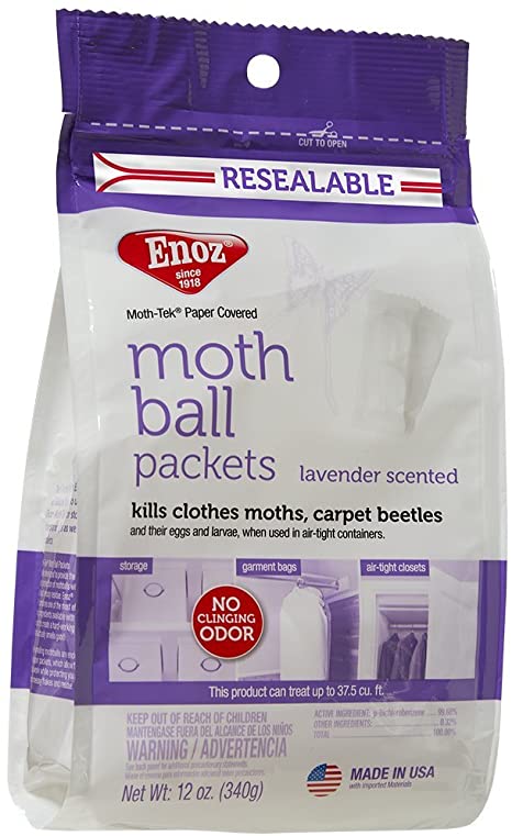 Enoz Lavender Scented Moth Ball Packets, Kills Clothes Moths, Carpet Beetles, Eggs and Larvae, 12 oz Resealable Bag