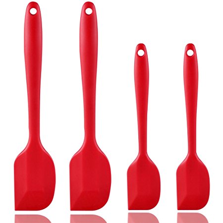 Xpatee Silicone Spatula,4-piece 600ºF Heat-Resistant Baking Spatulas Non-stick Flexible Rubber Spatulas with Stainless Steel Core (Red)