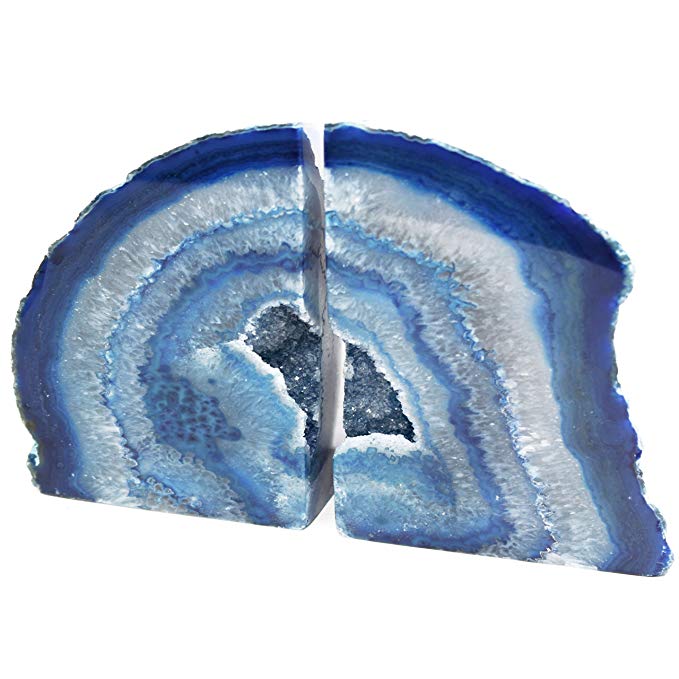 The Royal Gift Shop Genuine Brazilian Extra Quality Agate Bookends - Small 2-3 lbs - Blue