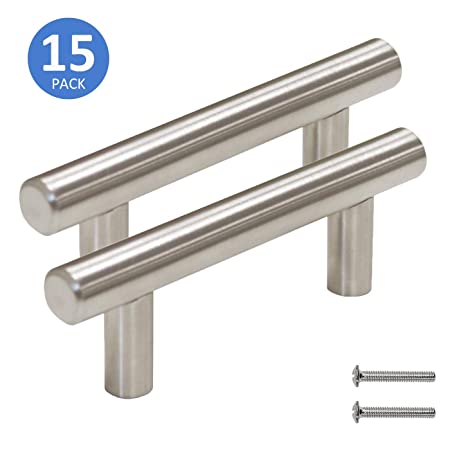 Solid Bar Handle Drawer Pulls for Kitchen Cabinets, Satin Nickel Finish Stainless Steel Cabinet Hardware | 2-1/2" Centers,15 Pack
