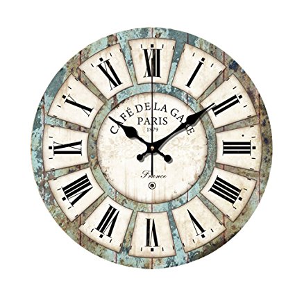 Fantastic Job 14 Inch Vintage France Paris Style Wooden Silent Wall Clock Roman Numerals