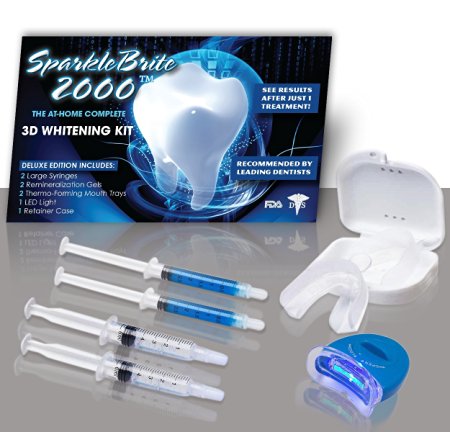 SparkleBrite - 1st Class Edition - Professional Teeth Whitening Kit ★ (2) 5cc Syringes and Mouth Trays (top and bottom), 1 LED light, 1 Retainer Case, 2 Remin Gels