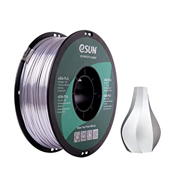 eSUN Silk PLA 3D Printer Filament 1.75mm, Metallic Color Silk PLA 3D Printer Filament, Dimensional Accuracy  /- 0.05mm, 2.2 LBS (1KG) Spool 3D Printing Consumables for Most FDM 3D Printers, Silk Silver