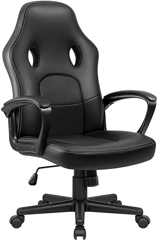 Homall Gaming Chair Racing Style Office Chair High back Swivel Computer Desk Chair PU Leather Gamer Chair Ergonomic Chair with Lumbar Support Height Adjustable Executive Chair (Black)