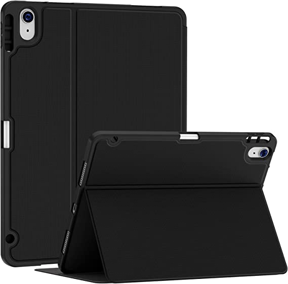 Soke Case for iPad Air 5th Generation 2022, iPad Air 4th Gen 2020 10.9 Inch, iPad Air 5 Case with Pencil Holder, Premium Shock Proof Stand Folio Case, Soft TPU Back Cover, Auto Sleep/Wake, Black