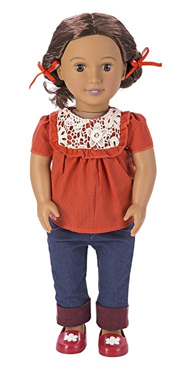 Our Generation Alejandra 18-Inch Doll with Crochet Shirt, Cuffed Blue Jeans, Red Shoes and Hair Ribbons