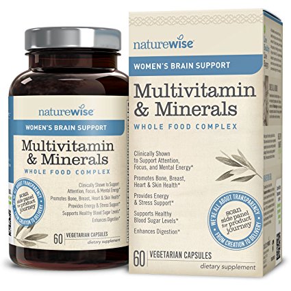 NatureWise Whole Food Multivitamin For Women with Brain Support, Women’s Whole Food Multivitamins & Minerals Complex with Cognizin Citicoline, Boost Focus and Memory, 60 count