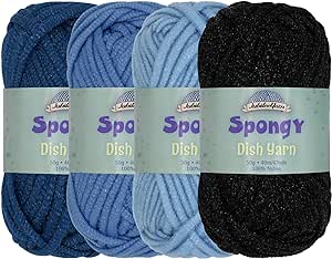 JubileeYarn Spongy Dish Yarn - Worsted Nylon Dishcloth - 50g/Skein - Shades of Blue - 4 Skeins