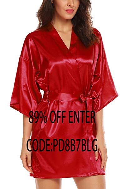 ELOVER Women Lingerie Satin Robe Bridal Dressing Gown Wedding Bride Bridesmaid Kimono Sleepwear