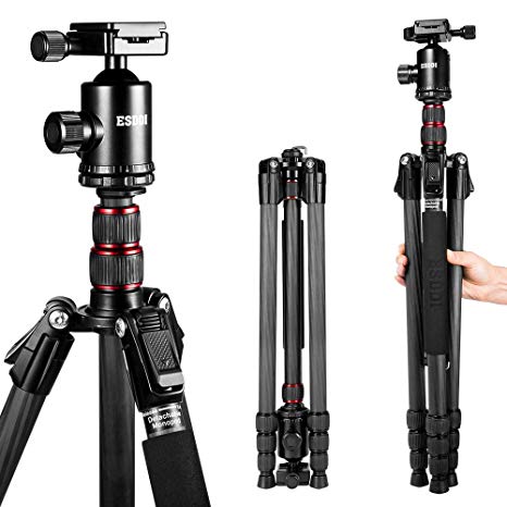 ESDDI Carbon Fiber Tripod - 78 inches/198cm Camera Tripod with Monopod 360 Degree Ball Head,1/4" Quick Release Plate, Bag Compatible for DSLR Camera,Video Camcorder,Load up to 26.5 pounds/12 kilograms