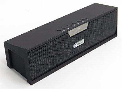 Soundance® Portable Stereo Bluetooth Speakers with Enhanced Bass Resonator, FM Radio, Built-in Mic, LED Display, Alarm clock, 3.5 mm Audio Jack, support TF card/Micro SD card and USB input, up to 35ft Bluetooth Range, up to 8 Hours Playtime, support MP3, WAV, WMA, APE, FLAC format audio file(Black)