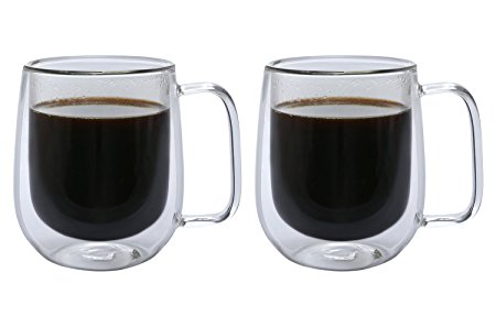 Huada Espresso Mugs Set Double Walled Clear Glass Cups for Coffee/Tea/Beer/Wine, 10 Oz, Set of 2