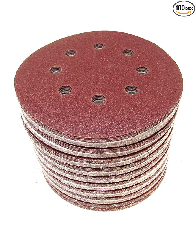 100 pack Sanding Discs 5 Inch [40 GRIT] 8 Hole Hook and Loop Backing
