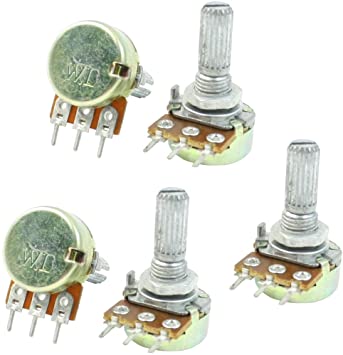 uxcell One Linear Type 3 Terminals Rotary Taper Potentiometer 20K Ohm 5 Pcs