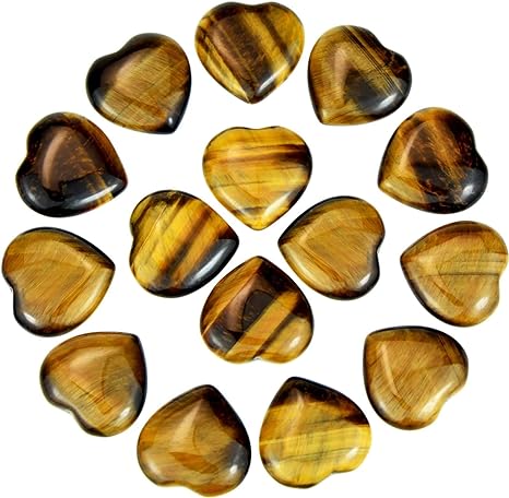 Marrywindix 15 Packs 0.8 Inch Healing Crystal Natural Tiger Eye Stone Heart Love Carved Palm Worry Stone Chakra Reiki Balancing