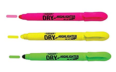 Fullmark Twist and Glide Bible Dry Highlighter, Non-bleed, Inkjet Safe, Neon Assorted Colors, Yellow, Green, Pink, 3-count kit,